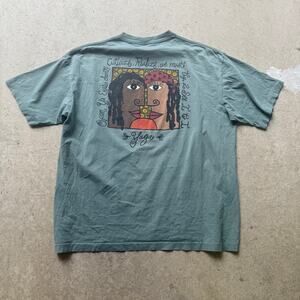 Vintage 90's YAGA CI2I See Eye to Eye Open Minded Peace Green Tree Shirt Sz 2XL